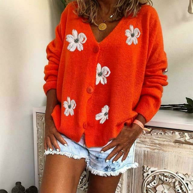 Krohn-e | Strickjacke mit Blumenstickerei
