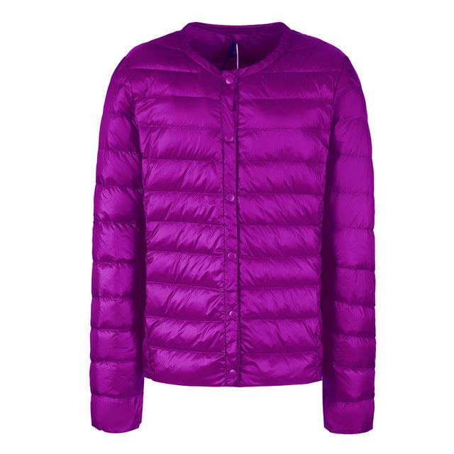 Krohn-e | Elegance Essential" kragenlose kompakte Daunenjacke