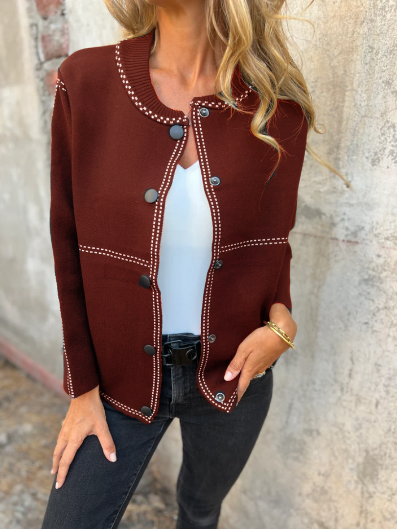 Krohn-e | Kurze Jacke mit Kontrastnähten Rundhals Strukturiert und Elegant