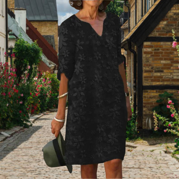 Elegantes Leinenkleid von Janet mit Blumenmuster