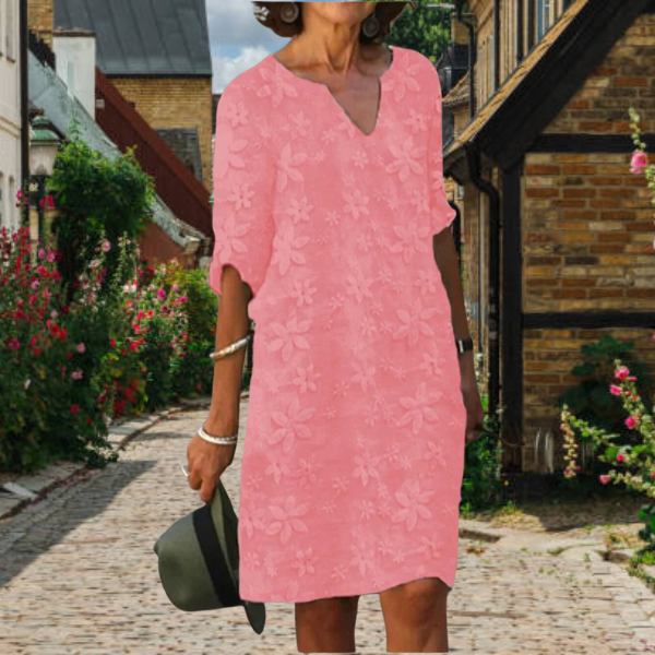 Elegantes Leinenkleid von Janet mit Blumenmuster