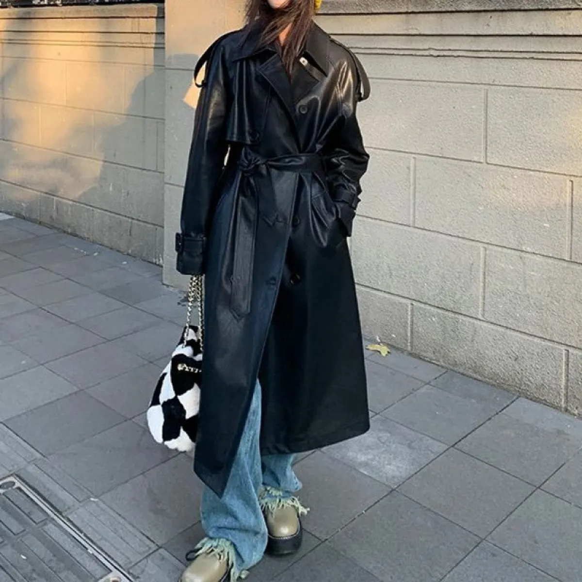 Krohn-e | Trenchcoat - stilvolle lange schwarze Damenjacke