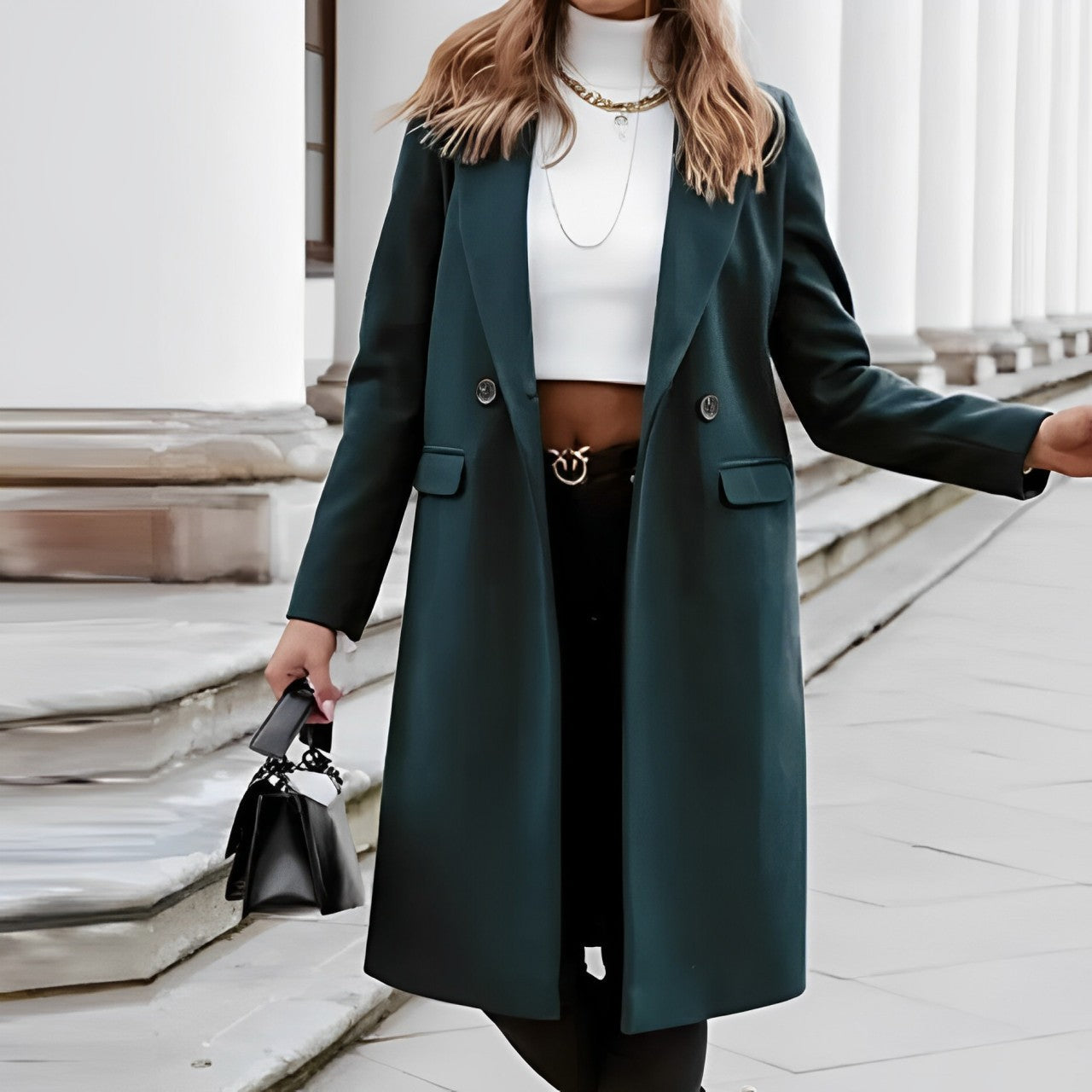 Elegantes, langes Wollmäntel mit Reverskragen von Josepha