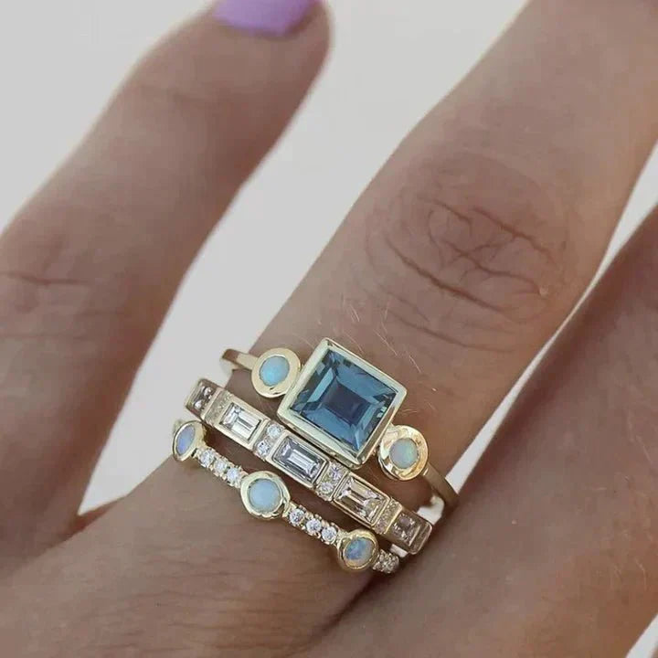 KROHN-E Damen Vintage Ring Kristall Blauer Stein