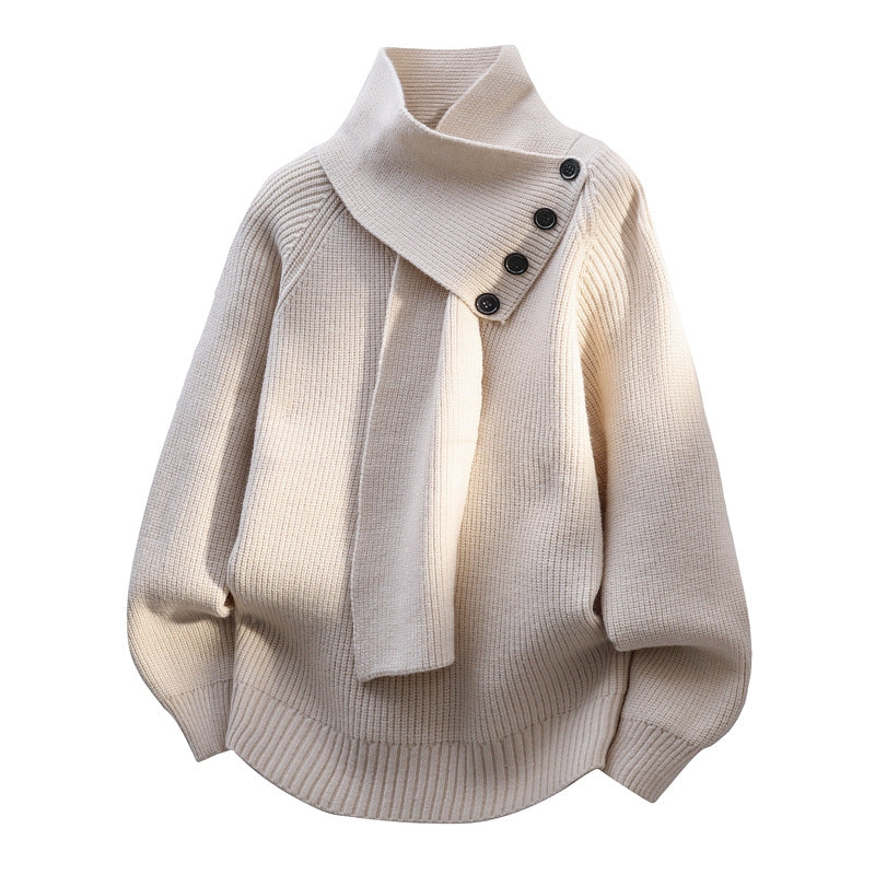 KROHN-E Damen Schalkragen Pullover Weicher Strick Relaxed Fit