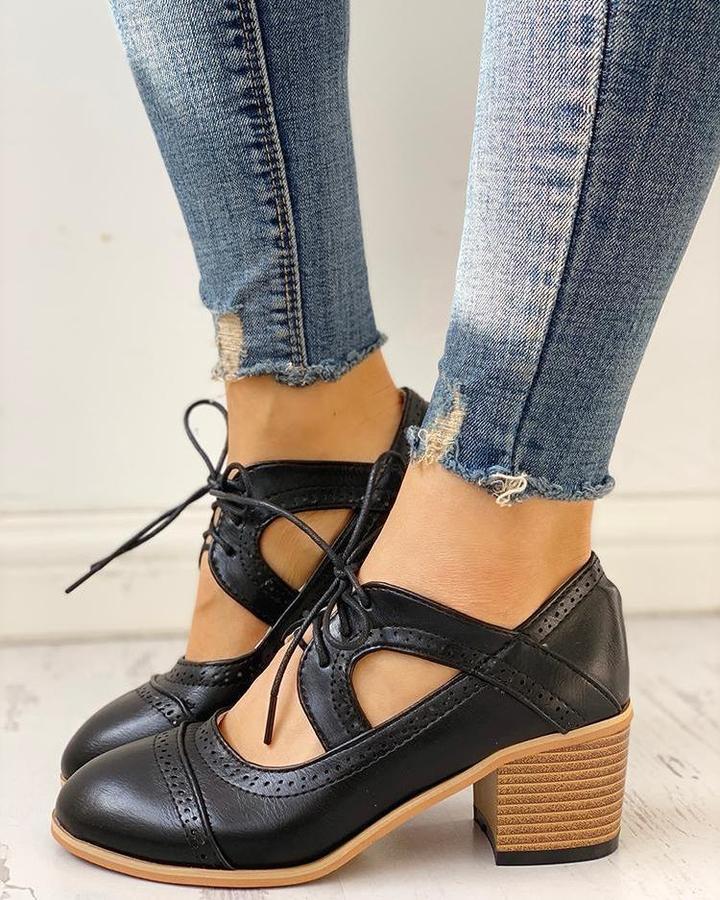Rosalinde | Damen Schnür Halbschuhe mit Blockabsatz