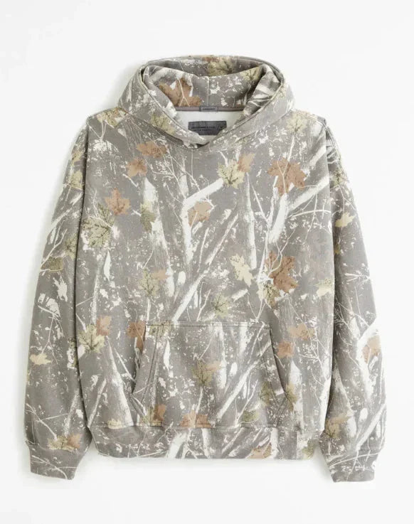 Fudus Kapuzenpullover mit langen Ärmeln, Camouflage-Muster und Taschen