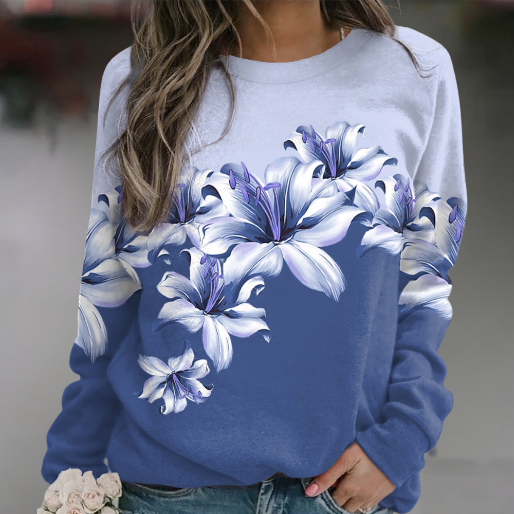 Krohn-e | Sweatshirt Weiches Atmungsaktives Material Bequeme Passform Floral Print Lange Ärmel