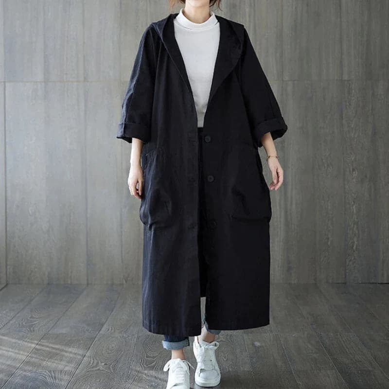 Krohn-e | Trenchcoat - Oversized Fit - Kapuze und Große Seitentaschen - Knopfverschluss