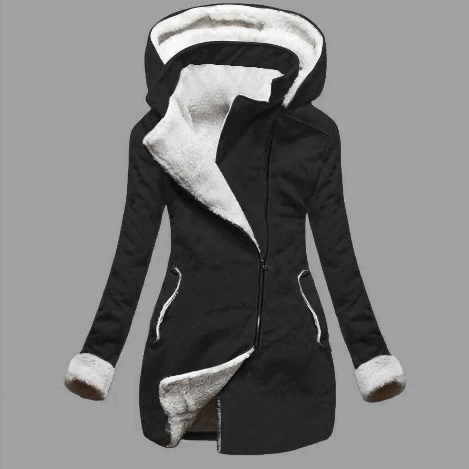 Krohn-e | Damen Glatte Kapuzenjacke mit Seiteneingrifftaschen