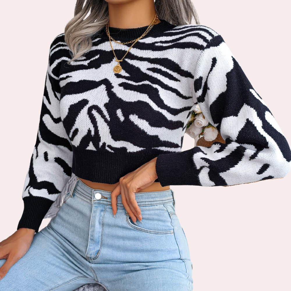 Krohn-e | Gekürzter Strickpullover mit Tierdruck Weich und Trendy Perfekt für Den Alltag