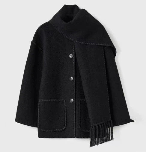 Krohn-e | Mantel Poncho-Stil - Oversized Passform - Wollmischung - Hoher Kragen - 3/4 Ärmel