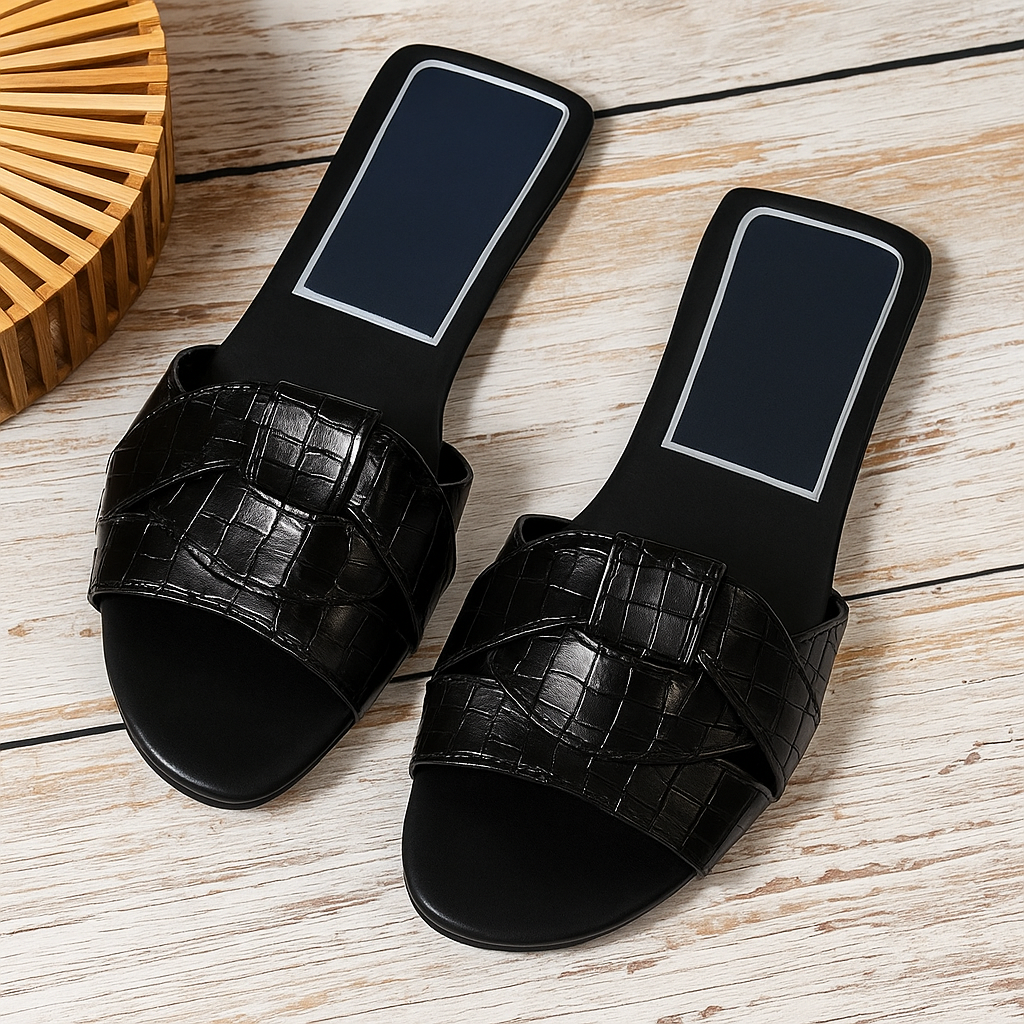 KROHN-E Damen Slides Pantoletten Gepolstert Slip-On Komfort