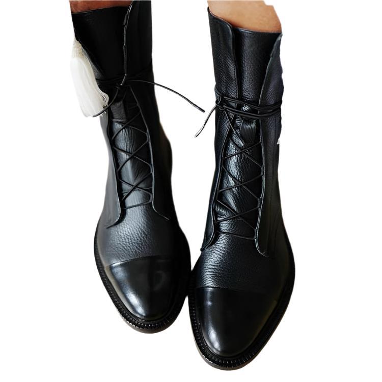 KROHN-E Damen Absatz-Stiefeletten schwarz elegant Leder