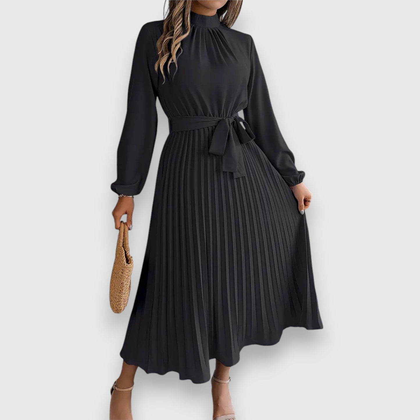KROHN-E Damen Plissee Midi-Kleid ärmellos ausgestellt eleganter Stil