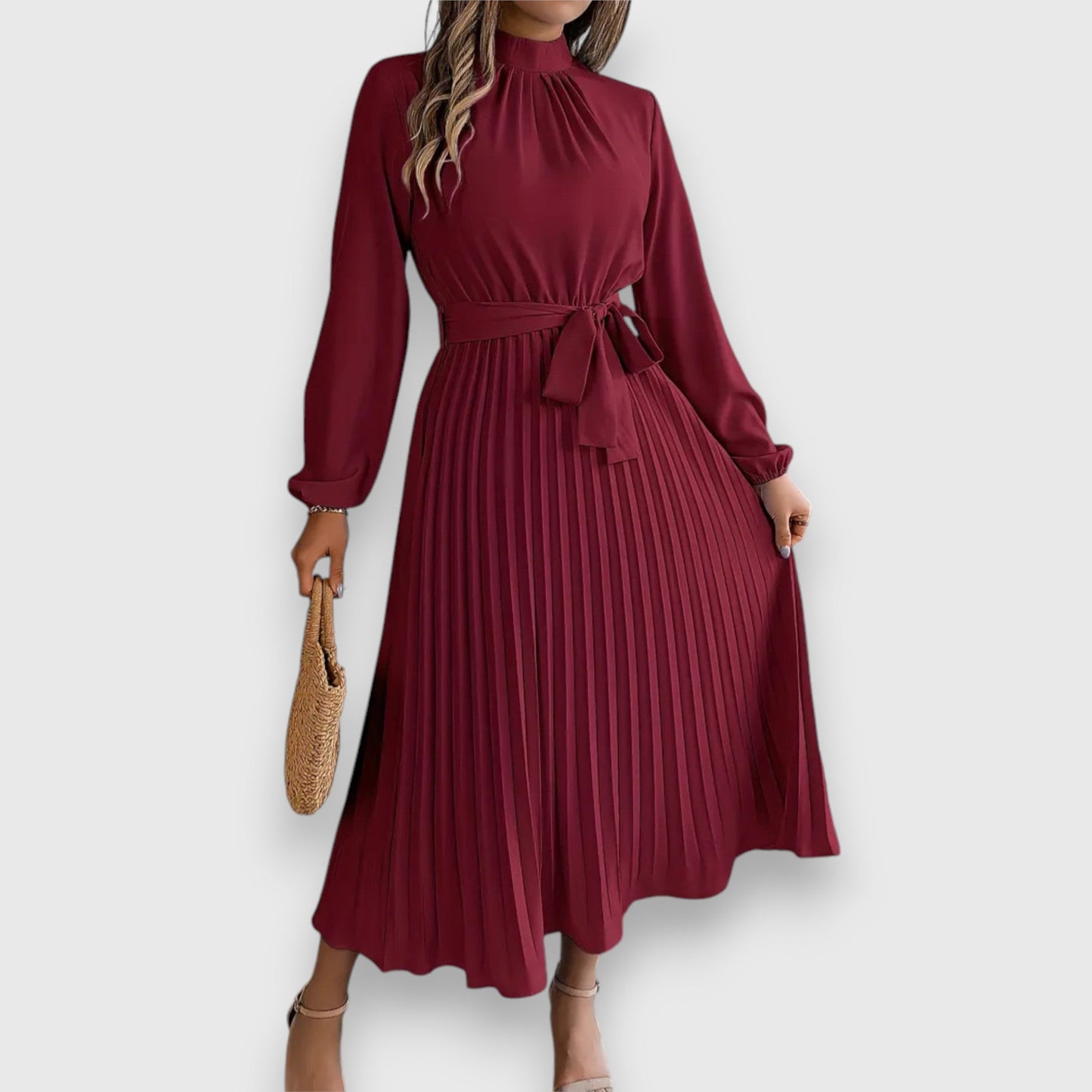KROHN-E Damen Plissee Midi-Kleid ärmellos ausgestellt eleganter Stil