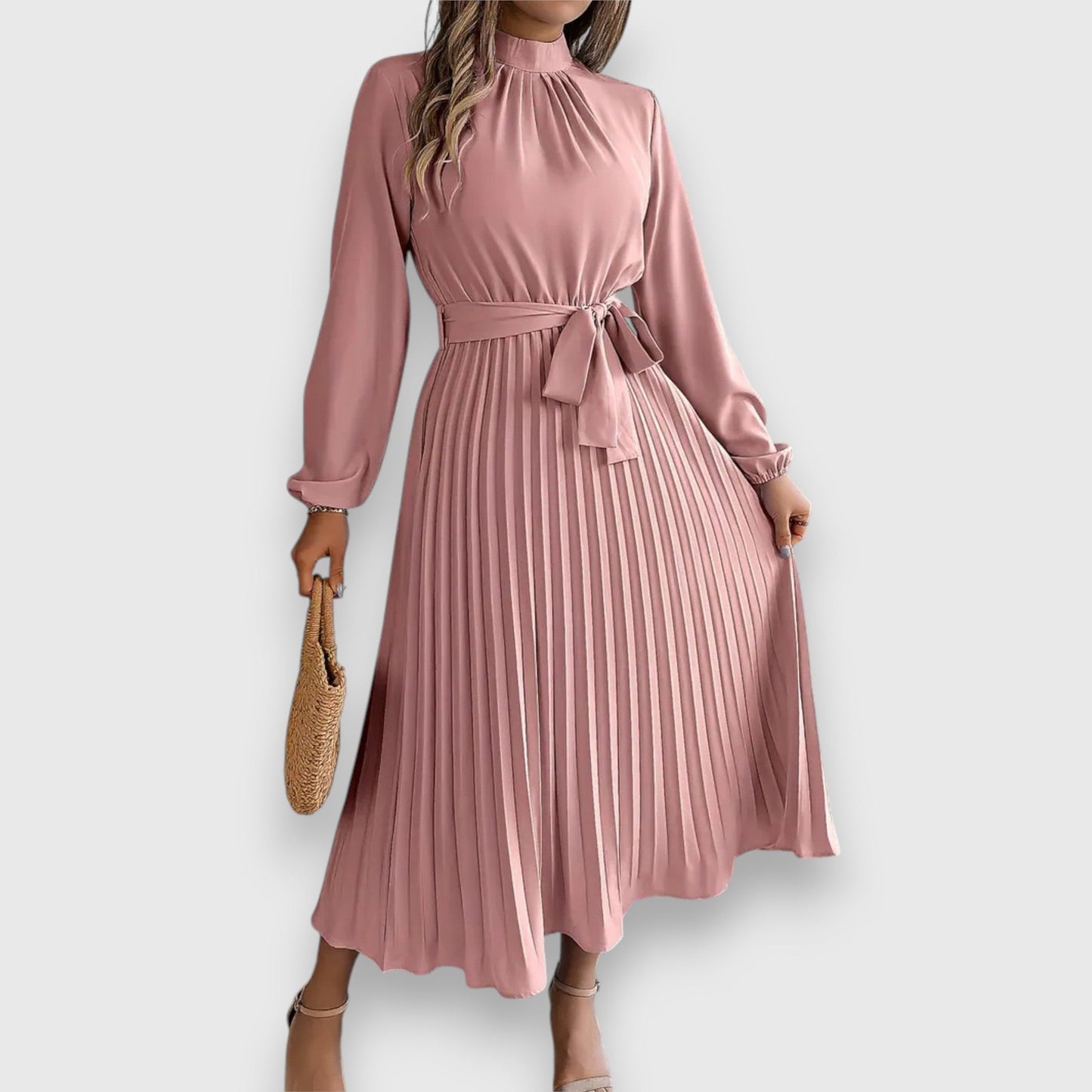 KROHN-E Damen Plissee Midi-Kleid ärmellos ausgestellt eleganter Stil