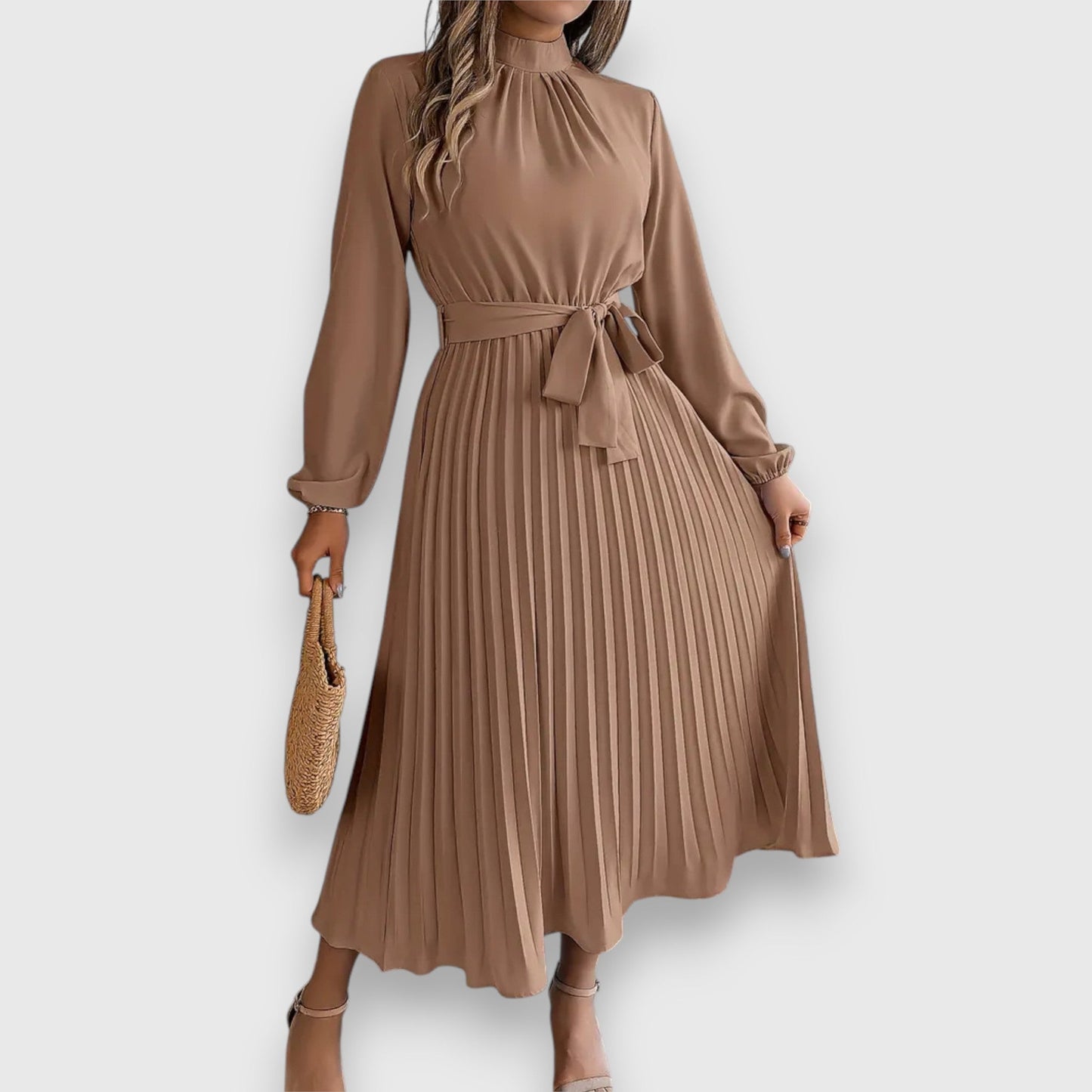 KROHN-E Damen Plissee Midi-Kleid ärmellos ausgestellt eleganter Stil