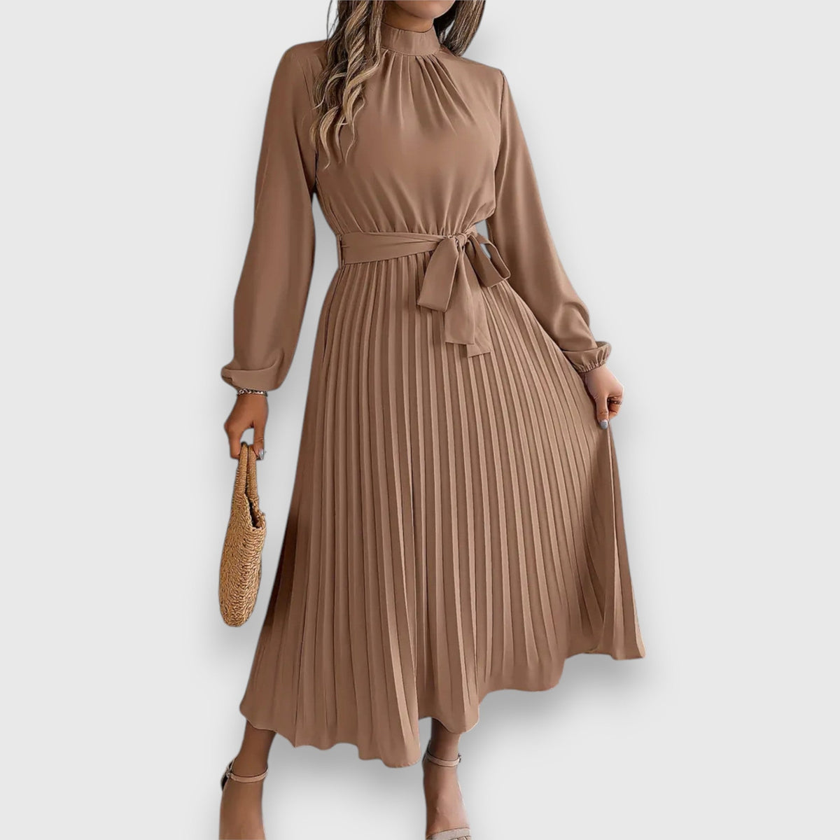 KROHN-E Damen Plissee Midi-Kleid ärmellos ausgestellt eleganter Stil