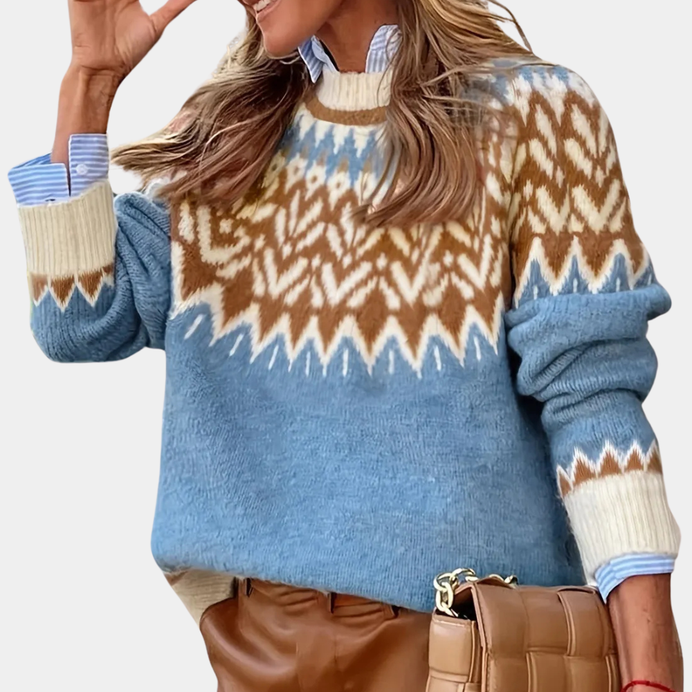 Damenpullover mit ethnischem Muster in Dunkelblau