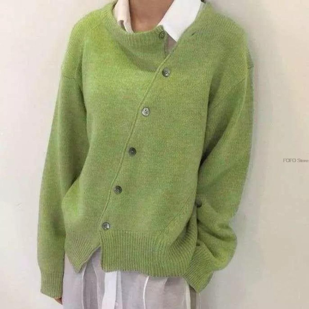 Krohn-e | Damen Asymmetrisch Gestrickte Weste Mit Knöpfen