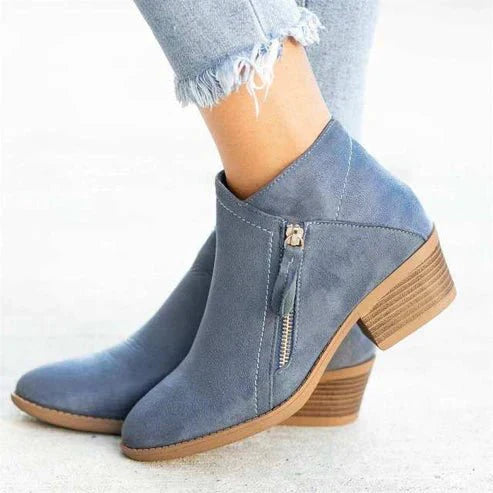 Krohn-e | Stiefeletten Wildleder Ähnliche Oberfläche Seitenreißverschluss Blockabsatz Strukturierte Passform