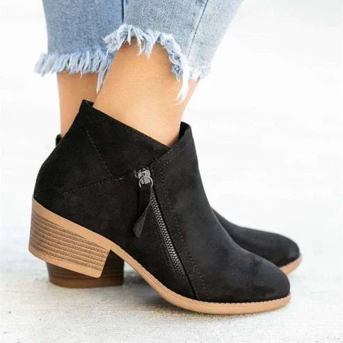 Krohn-e | Stiefeletten Wildleder Ähnliche Oberfläche Seitenreißverschluss Blockabsatz Strukturierte Passform