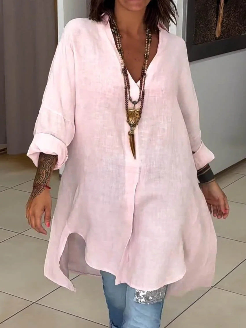 Sigrid | Damen Oversized Longbluse Hemdkragen Langarm