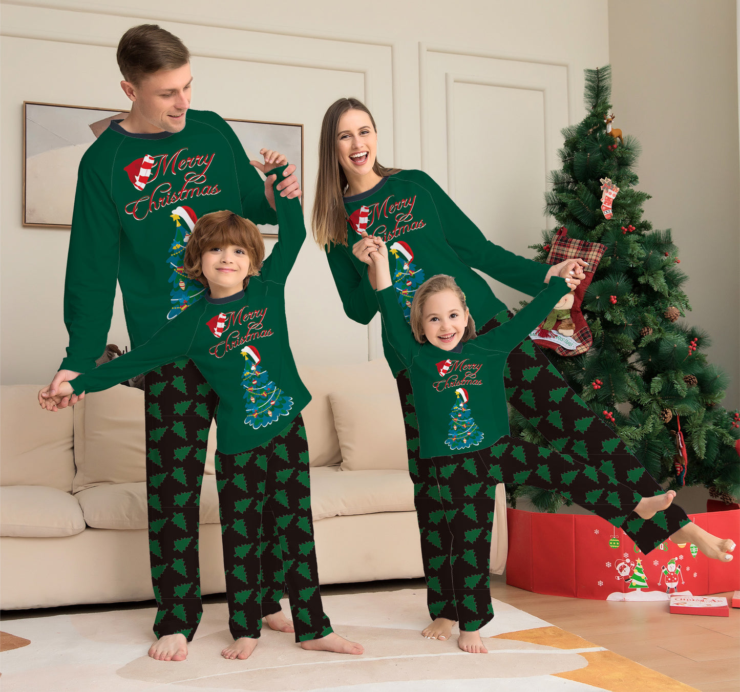 Familien Weihnachts-Pyjama Set – Eltern-Kind Partnerlook Schlafanzüge für Weihnachten