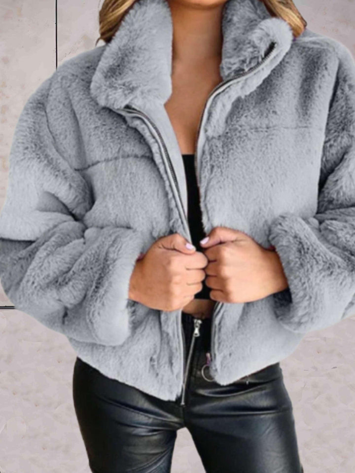 Krohn-e | Warme und Kuschelige Kunstpelzjacke mit Reißverschluss