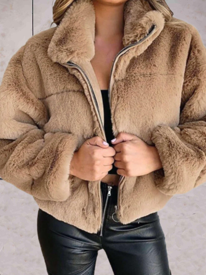 Krohn-e | Warme und Gemütliche Kunstpelzjacke mit Reißverschluss