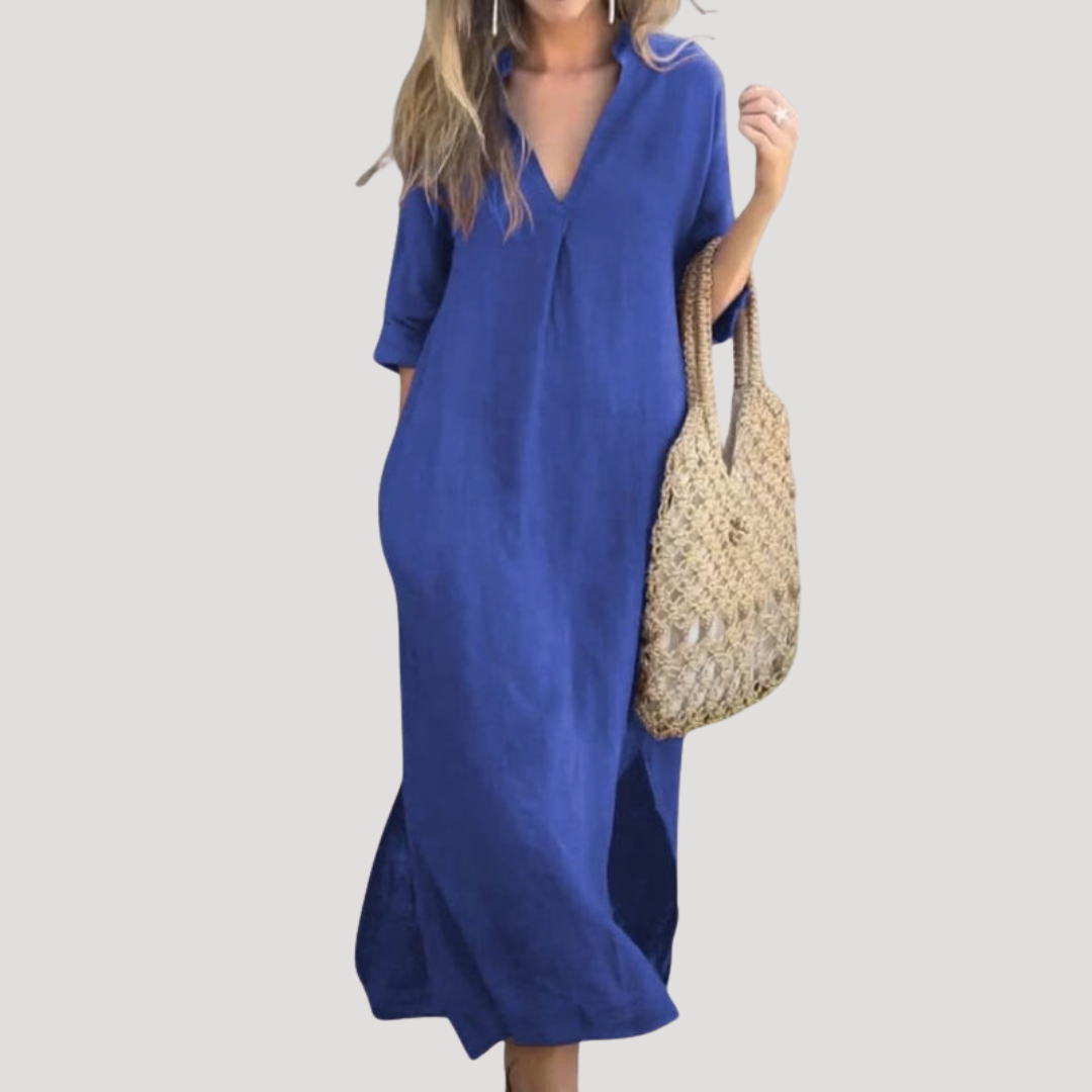 Solveig | Damen Midikleid mit V-Ausschnitt Relaxed Fit