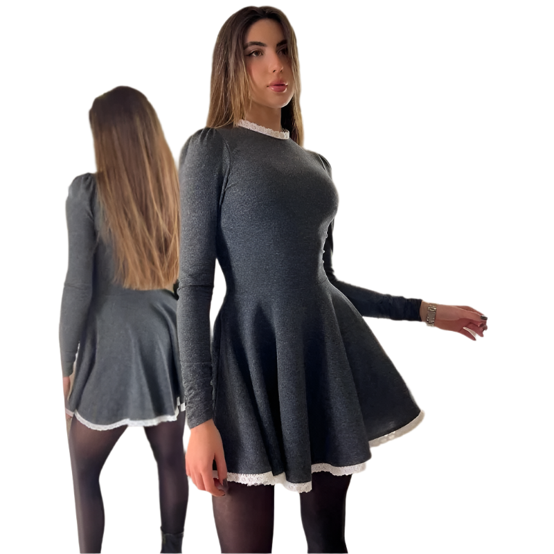 Krohn-e | Weibliche Spitzen A-Linien Mini Kleid