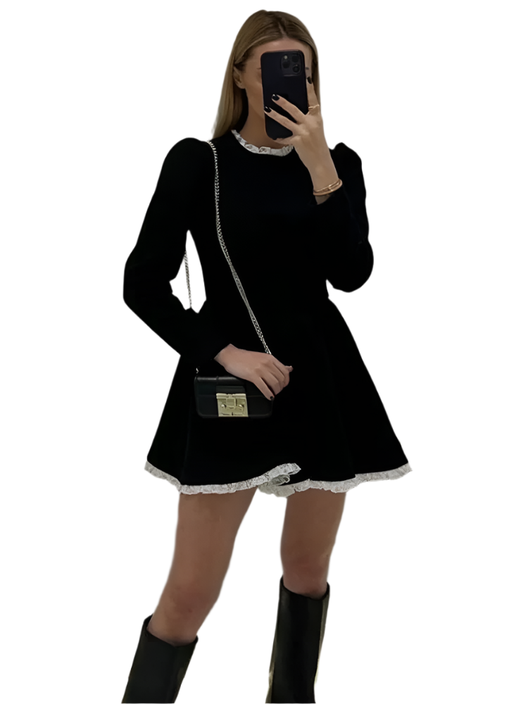 Krohn-e | Weibliche Spitzen A-Linien Mini Kleid