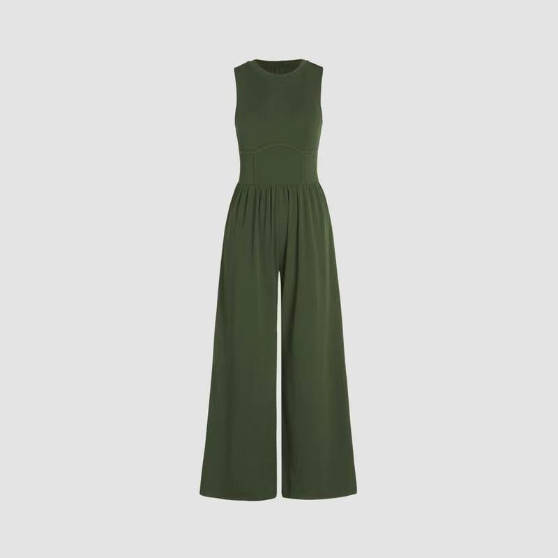 Saskia: Einfarbiger, ärmelloser Damen-Jumpsuit mit weiten Beinen