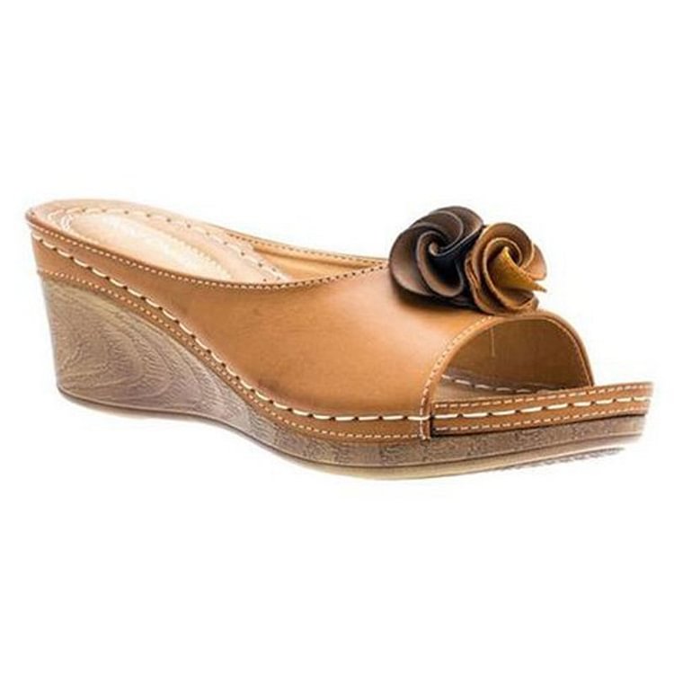 KROHN-E Damen Keilsandalen Orthopädisch Gepolstert Wedge Beige