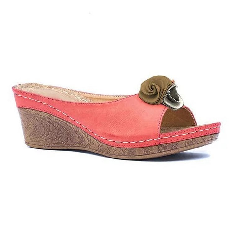 KROHN-E Damen Keilsandalen Orthopädisch Gepolstert Wedge Beige