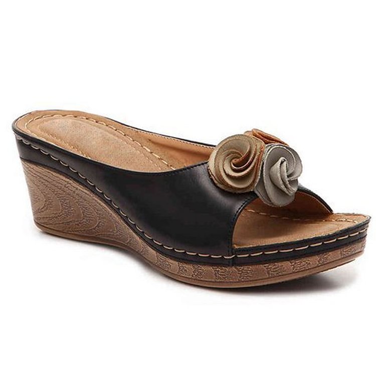 KROHN-E Damen Keilsandalen Orthopädisch Beige Wedge