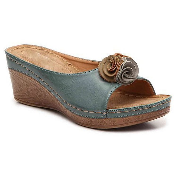 KROHN-E Damen Keilsandalen Orthopädisch Gepolstert Wedge Beige
