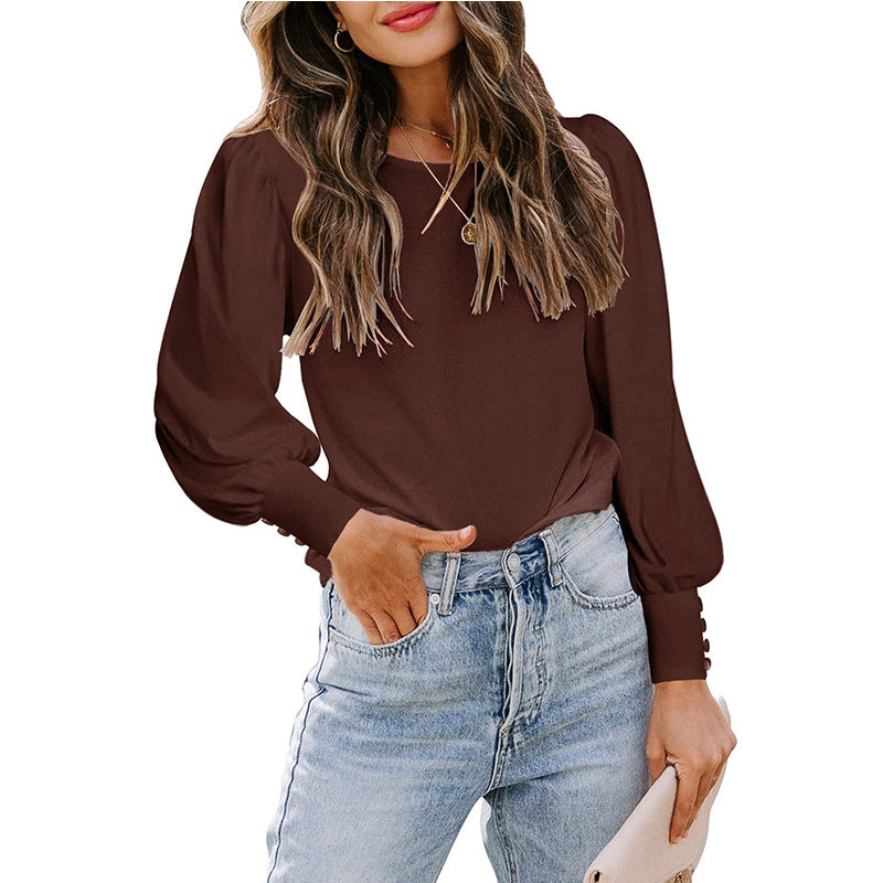 Damen-Pullover Nellek: Klassischer Rundhals mit Puffärmeln