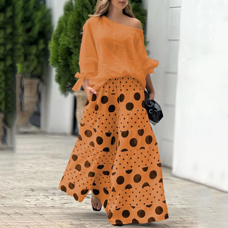 Geometrisch gemusterter Damen-Zweiteiler im lässigen Stil