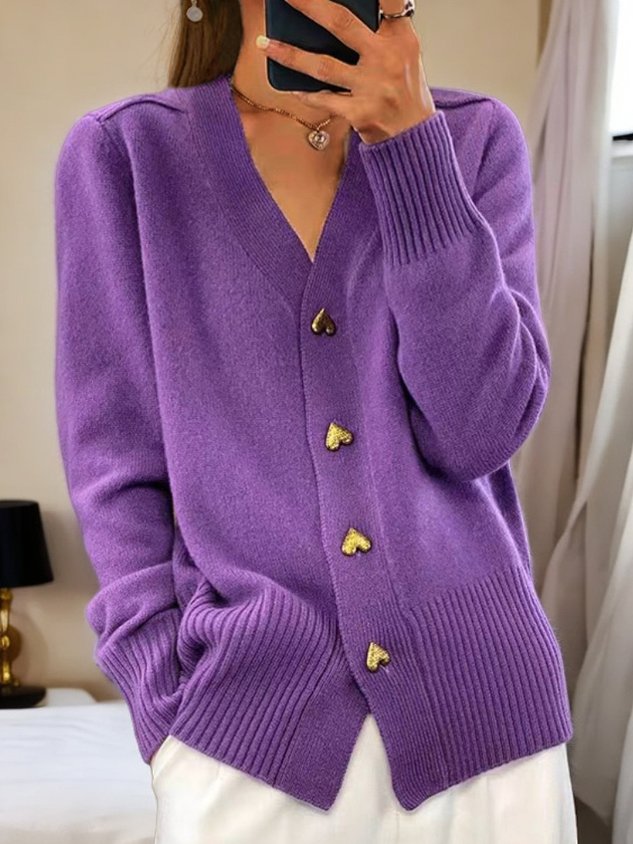 Krohn-e | Cardigan mit Herzknöpfen V-ausschnitt Weich und Romantisch