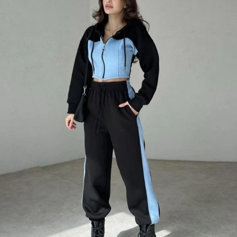 Modernes Damen-Set mit Farbblock-Jacke und Hose von Kelly