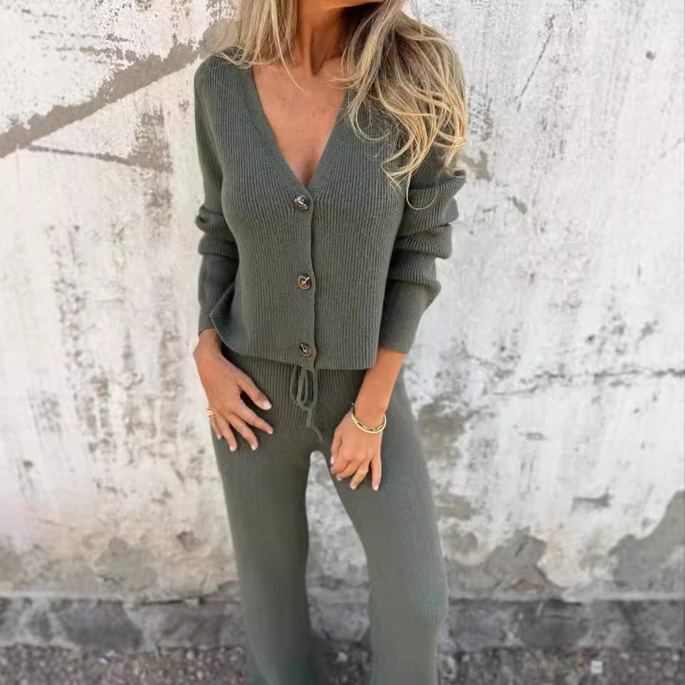 KROHN-E Damen 2-teiliges Cardigan Set Langarm Offene Front Matching