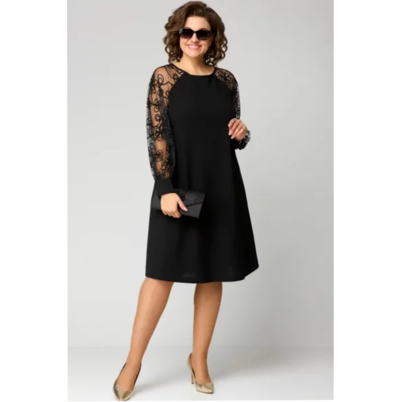 KROHN-E Damen Spitzenkleid Langarm Elegant