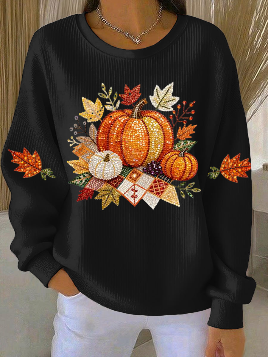 KROHN-E Damen Sweatshirt Herbst-Motiv Baumwolle Entspannte Passform