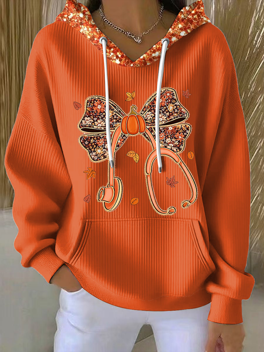 KROHN-E Damen Hoodie Pailletten-Schleife Baumwolle Gemütlich