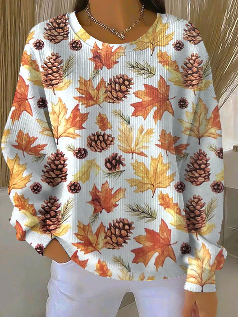 KROHN-E Damen Sweatshirt Herbst Ahornblatt-Motiv