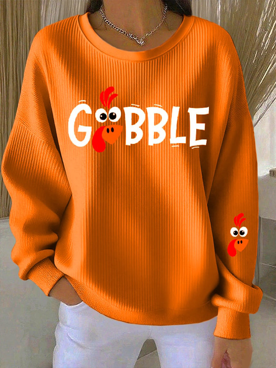 KROHN-E Damen Sweatshirt Thanksgiving Motiv Herbst Braun