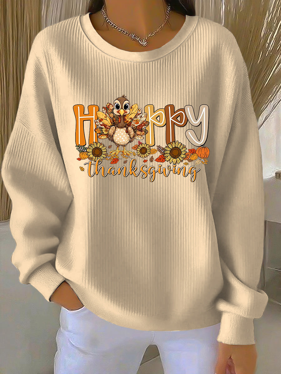 KROHN-E Damen Grafik-Pullover Thanksgiving-Design Gemütlich